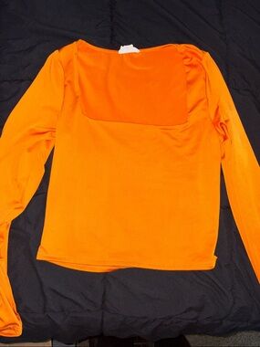 Square Neck Long Sleeve Top in Bright Orange